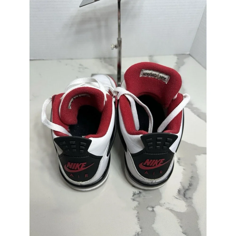 Jordan Air Jordan 4 Retro GS White Red Black Leather Athletic Shoes 5.5Y